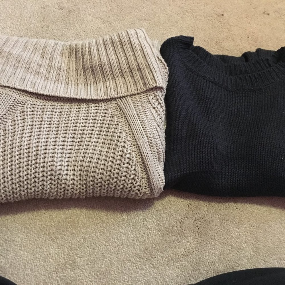Sweater Bundle (Taupe Cowl Neck, Navy Sweater)